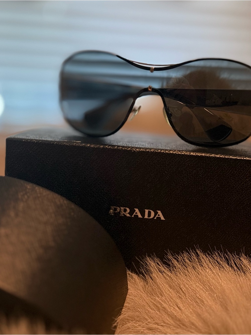 Prada Black Shield Sunglasses with Dark Lenses